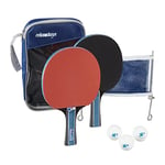 Relaxdays Table tennis set, cover with table tennis net, 2 wooden bats, 3 ping pong balls, mini table tennis, black/red