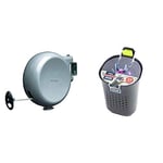 Minky Retractable Reel Washing Line with 15 m of Drying Space, Grey with Pod Plus 24 Sure Grip Pegs, Grey, One Size
