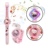 Barnklocka Cartoon Klocka Blinkande Ljus Upplysning Digital Musik Klockor Snurrande Topp Flip Cover Armbandsur Leksak Hello Kitty