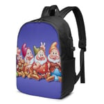 Lawenp Fairy Tales Seven Dwarfs Laptop Backpack- with USB Charging Port/Stylish Casual Waterproof Backpacks Fits Most 17/15.6 Inch Laptops and Tablets/for Work Travel School