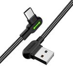Mcdodo CA-5281   Vinklad USB C till vinklad USB A kabel för synkning och snabb laddning med LED svart 12m
