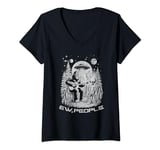 Womens Bigfoot Play Guitar with Alien Distressed Graphic Quote V-Neck T-Shirt