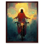Jesus Christ On A Bike With A Bright Cloud Cross Art Print Framed Poster Wall Decor 12x16 inch