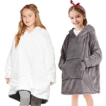 Blanket Hoodie for Kids,Super Soft Fleece Dressing Gown,Warm Comfortable Hooded Robe,Oversized Hoodie Sweatshirt Blanket Super Soft Comfortable Blanket Hoodie One Size Fits All Boys Girls Teens-Gray