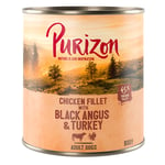Purizon Adult 12 x 800 g - kornfri - Black Angus & Kalkun med Søtpotet & Tranebær