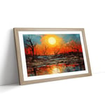 Sunrise Expressionism Framed Wall Art Print, Ready to Hang Picture for Living Room Bedroom Home Office, Oak A2 (66 x 48 cm)