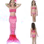 Barn Flickor Mermaid Tail Set Vacation Swimwear Baddräkt rose  red 110cm