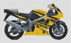 Suzuki GSXR 750 Yellow Motorcycle Cross Stitch Kit