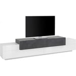 Meuble TV moderne 240 cm Corso Blanc laqué/gris ou blanc laqué/érable