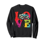 Love Monster Truck - Vintage Colorful Off Roader Truck Lover Sweatshirt