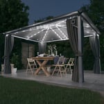Tonnelle de jardin Tonnelle Barnum Tente avec rideau et lumières LED 4x3 m Anthracite Aluminium 48061