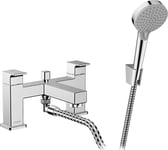 hansgrohe Vernis Shape 2-hole rim mounted bath mixer with diverter valve and Vernis Blend hand shower Vario, chrome, 71462000