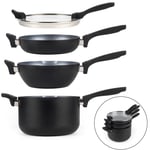 Russell Hobbs Pan Set Stackable 4PC Non-Stick Space Saving Easy Compact Storage