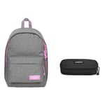 EASTPAK OUT OF OFFICE Backpack, 27 L - Kontrast Stripe Grey (Grey) OVAL SINGLE Pencil Case, 5 x 22 x 9 cm - Black (Black)