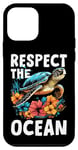 Coque pour iPhone 12 mini Respect The Ocean Sea Turtle Surfer Plongée Fleurs