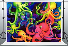HD Octopus Backdrop Colorful 7x5ft Soft Cotton Sea Monster Kraken Theme Background Living Room Dorm Wall Hanging Photo Props MBQQPH90