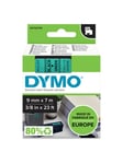 DYMO D1 tejp, 9 mm x 7 m kassett, svart på grön, självhäftande tejp till LabelManager maskiner, original