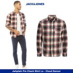Jack & Jones Mens Casual Checked Shirt, Single Pocket, Button Cuff, Cloud Dancer