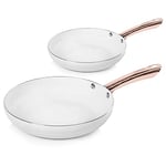 Tower T800000RW Linear Non Stick Induction Frying Pans Set, Cerasure Coating, White And Rose Gold, 2 Piece, 24/28 cm