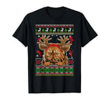 Cute Reindeer Persian Cat Xmas Lights Ugly Christmas Sweater T-Shirt