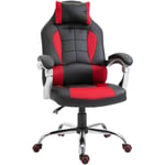 Homcom - Chaise de bureau gamer réglable dossier inclinable pivotante coussin tétière noir rouge - Rouge
