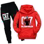 CR7 Ronaldo Boys träningsoverall Fotboll Luvtröja Sweatshirt Huvtröja Toppar+byxor Outfits Red Red 160cm