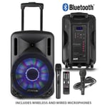 Portable PA System Active Speaker Battery Powered Bluetooth & 2x Microphones 12"