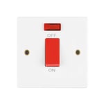 Invero 1 Gang 45 Amp Double Pole Electric Cooker Unit Control Wall Switch Standard Square White with Red Neon Power Indicator