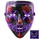 Lila - Halloween LED-mask, Purge-mask, lysande mask, rolig mask, Valkostym, Festival, Co