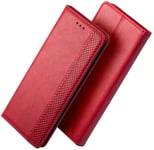 FANFO® Case for Xiaomi Mi 10T Pro 5G, Premium Leather Wallet Magnetic Clasps Folio Book Style Cover, Red