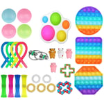 Rpporm 29 Pcs Fidget Toy Set Sensory Stress Relief Anxiety Hand Fidget Toys For Kids Adults, With Simple, Monkey Noodles Pop It And Rainbow Ball Game For Classroom Office (One Size, A)