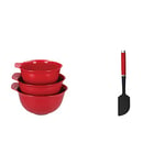 KitchenAid Mixing Bowl Set of 3, Plastic, Dishwasher Safe, Empire Red & Silicone Spatula, Heat Resistant Flexible Bowl Scraper Silicon Spatula Kitchen Utensils – Empire Red