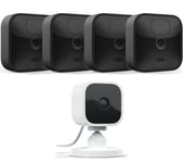 Amazon Blink Outdoor HD 1080p WiFi Security 4 Camera System & Blink Mini Full HD 1080p WiFi Plug-In Security Camera Bundle, Black