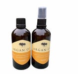 PURE MOROCCAN ARGAN OIL 100ML X 2 - 1 AMBER GLASS  PUMP + 1 AMBER GLASS REFILL