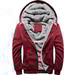 Mäns Fleecefodrad Fluffig Sherpa Jacka Varm Hoodie Sweatshirt Röd Red L