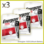 3 x Energizer 1620 CR1620 3V Lithium Coin Cell Battery DL1620 KCR1620 BR1620 UK