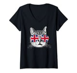 Womens UK Union Jack Flag English England Cat Shirt Pride British V-Neck T-Shirt