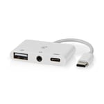 Nedis USB Multi-Port Adapter | USB 2.0 | USB-C™ Hane | USB-A Hona / USB-C™ Hona / 3.5 mm Hona | 480 Mbps | 0.10 m | Rund | Nickelplaterad | PVC | Vit | Låda