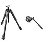 Manfrotto MT055XPRO3, 055 Aluminium 3 Section Tripod, Black & MVH500AH, Lightweight Fluid Video Head with Flat Base, Sliding Plate for Rapid Camera Connection, Supports Multiple Tripods
