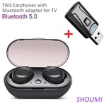 TWS Bluetooth Casque Sans Fil In-Ear Écouteurs TWS Sports Étanche Casque USB Bluetooth TV Adaptateur avec Micro pour TV