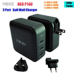 MINIX NEO P140 3 Port Wall Charger USB-C 140W Fast Charger QC3.0 PD3.0 For Phone
