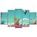 CSDECOR Canvas Wall Art 200X100 Cm Modern Canvas Poster Hd Printed Room Wall Art 5 Piece No Man Sky Painting Home Decor Abstract Comic Game Pictures