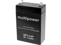 multipower MP2,8-6P A96241 Blybatteri 6 V 2,8 Ah Blyfilt (B x H x D) 66 x 104 x 33 mm Plattkontakt 4,8 mm Underhållsfritt, låg självurladdning