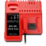 Doc&et² - Chargeur de batterie Li-ion M12-18C pour batterie au Lithium Milwaukee 12V 14.4V 18V C1418C 48-11-1815/1828/1840 M18 M14 M12