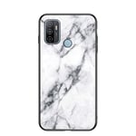 EasyShow Marble Case for Oppo A53 Case Gradient Clear Tempered Glass Cover Case Compatible with Oppo A53(White)