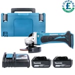 Makita DGA452 18v 115mm Angle Grinder With 2 x 6Ah Batteries, Charger & Case