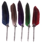 1set Vintage Quill Dip Pen Turkey Feather Oblique + 5 Purple