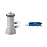 INTEX Épurateur à Cartouche Blanc, 2.7m3/h & Bâche de Protection pour Piscine rectangulaire 3m x 2m, Bleu, 300x200x20 cm