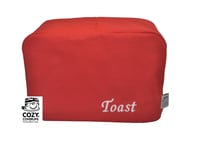 Cozycoverup® Toaster Cover Red Embroidered 'Toast' (Dualit New Gen Classic 4 Slice)