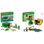 LEGO Minecraft The Turtle Beach House Animal-Care Toy for Kids, Girls and Boys Aged 8 Plus Years Old & 21241 Minecraft The Bee Cottage Construction Toy with Buildable House, Farm